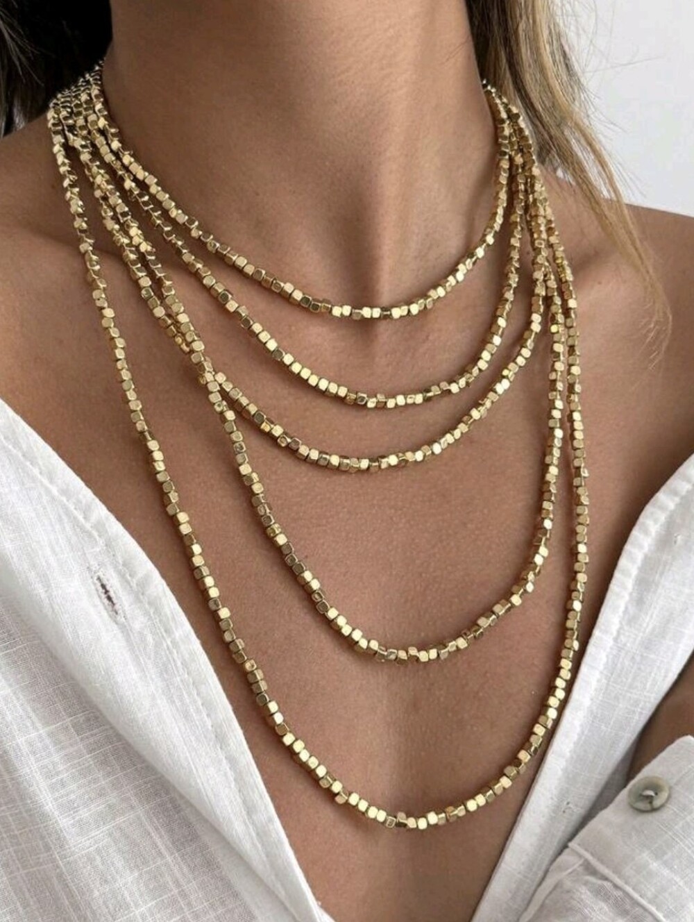 Gold Layered Beaded Necklace Set - Women Jewelry